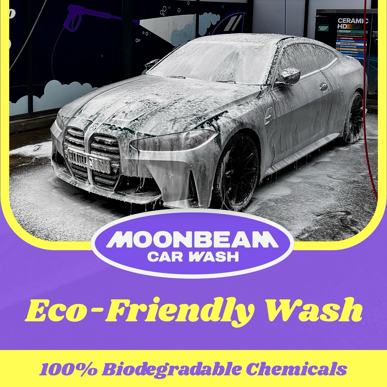 🌱 Shine bright, drive clean!
At Moonbeam Car Wash, we care for your car and the planet with our 100% biodegradable chemicals. ✨♻️
Because a clean car shouldn’t cost the earth. 🌍💜
💧 Eco-friendly.
🚗 Spotless shine.
💜 Guilt-free wash.
Hashtags:
#ecofriendlywash #biodegradable #sustainablecarcare #moonbeam #carwash #ecocarwash #gogreendriveclean #carwashgoals #planetfriendly #ecoshine #greenwash