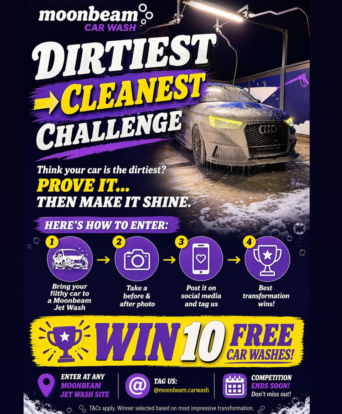DIRTY ➡️ SHOWROOM💜✨
Think your car’s the worst on the road? Prove it.
We’re launching the ultimate Moonbeam transformation comp:
Start filthy… finish flawless.
📸 Step 1: Snap your BEFORE
🫧 Step 2: Hit Moonbeam and work your magic
✨ Step 3: Show us the AFTER
🏷️ Step 4: TAG US!
We’ll pick the most insane transformation and hook the winner up with 10 FREE washes 💜
Tag us, post it, and let’s see who’s got the filthiest motor turned cleanest.
Game on🎯
🫧Our 24/7 Jet Wash Locations🫧
📍Rutland St, Ilkeston DE7 8DG
📍27 Southmoor Rd, Hemsworth WF9 4BA
📍26 Nottingham Rd, Nottingham NG19 4AN
📍162 Nottingham Rd, Mansfield NG18 1BW
📍Taco Bell, Business Park, Leeds WF17 9TB
📍Nene Park Sixfields, Northampton NN5 4EG
📍Hermiston Retail Park, Consett DH8 5SB
📍A1175 Lincoln Gateway, Spalding PE12 6FY
📍Calder Park, Durkar, Wakefield WF2 7BL
‼️MORE 24/7 Jet Wash COMING SOON‼️
📍Pelham Centre, Canwick Rd, Lincoln LN5 8HE
📍Leisure Park, Linwood Rd, Paisley PA1 2BH
📍Broadstone Way, Wessex Gate Retail, Poole BH15 3TE
🧽BRUSHLESS DRIVE-THRU SITES🧽
📍Hull, The Beacon, Hessle Rd HU3 4AE
📍Ashington, Morpeth Road, NE63 8QG
